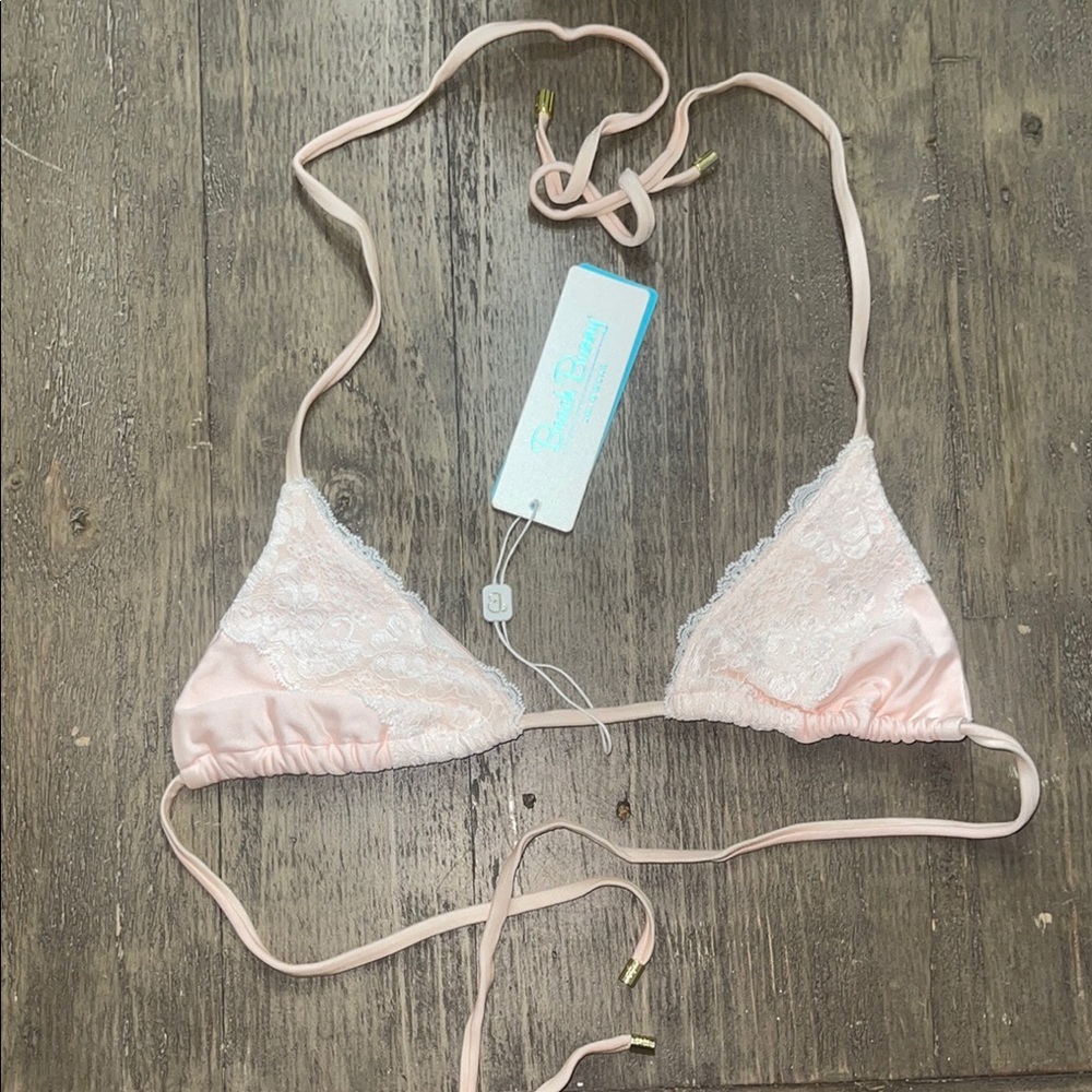 Beach Bunny Pale Pink Lace Triangle Bikini Top